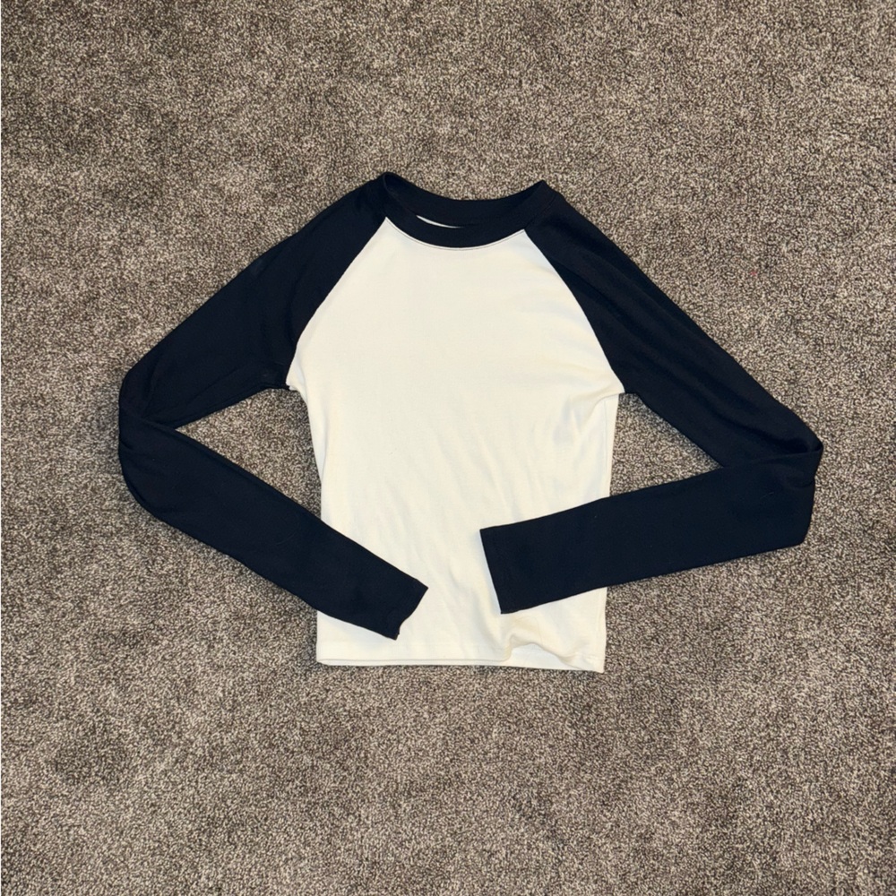 Hollister Navy and Cream Long Sleeve Top
